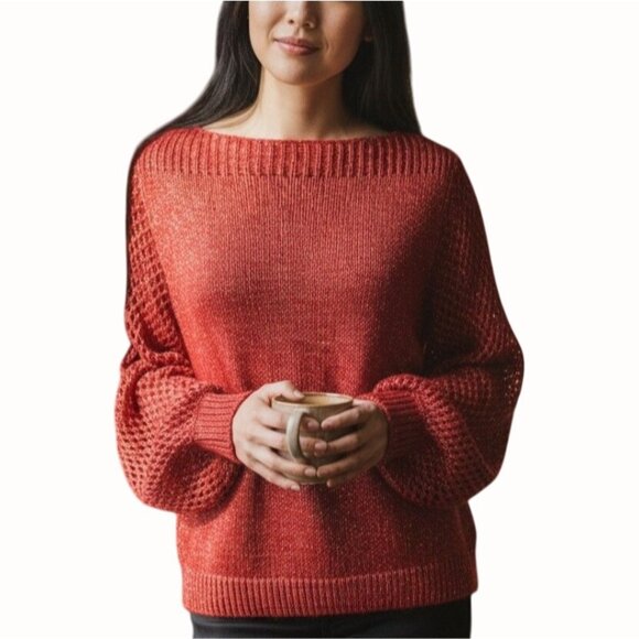 Tommy Bahama Holiday Red Balloon Sleeve Sweater Metallic Threading Medium NEW - Picture 1 of 10
